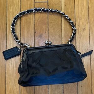 Rare Coach Parker Kisslock Bag. Black Signature Print. Woven chain handle